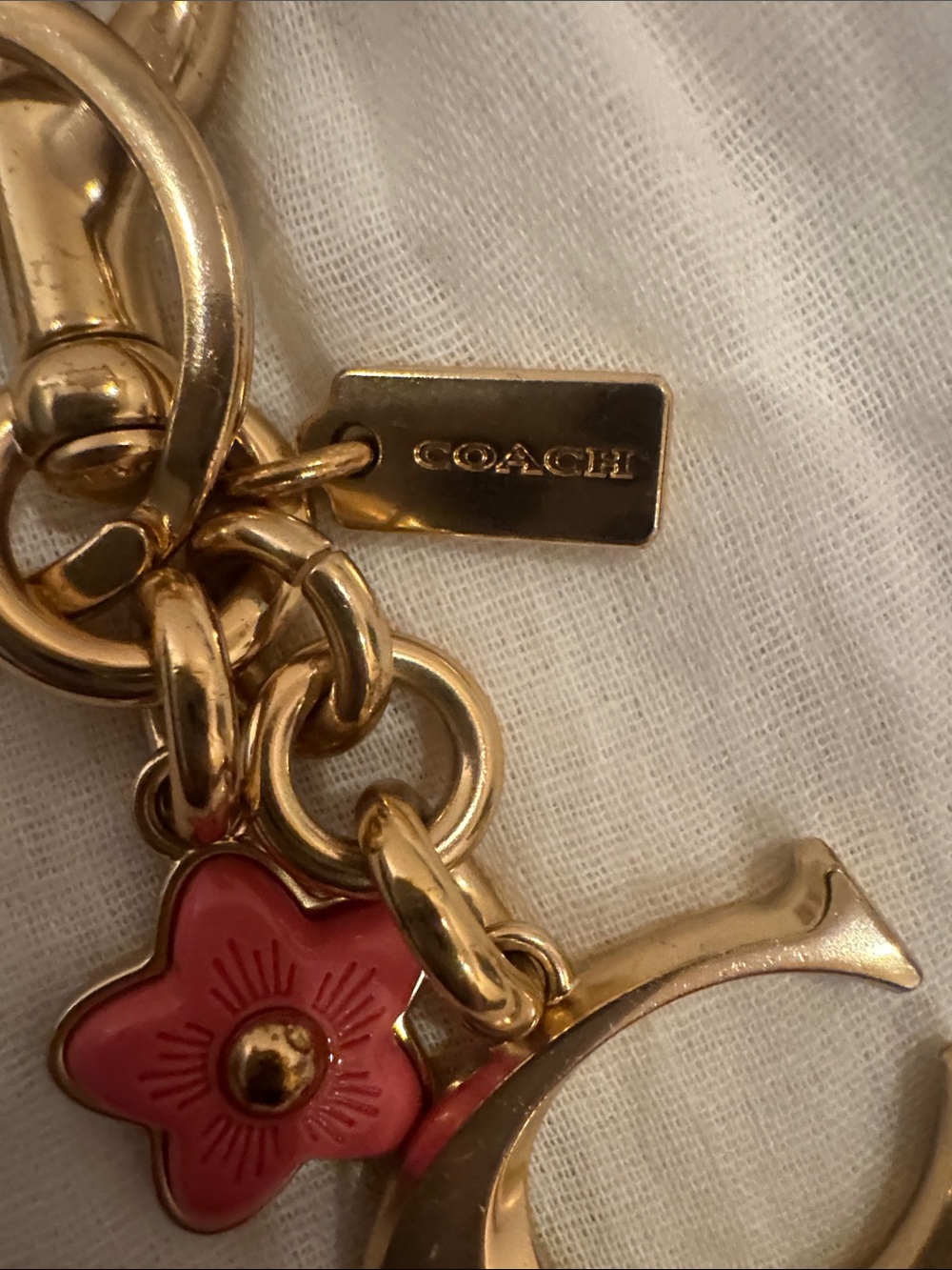 NWOT, Coach vintage gold “C” key fob/ bag charm in gold . - Picture 3 of 6
